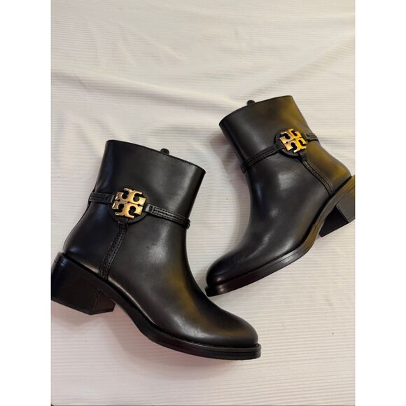 Tory Burch Black Ankle Boots with Gold Logo - Picture 9 of 14